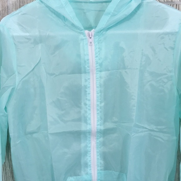 LIGHT Turquoise Sheer Lightweight Zip Hoodie Jacket Small-Medium - Picture 2 of 7